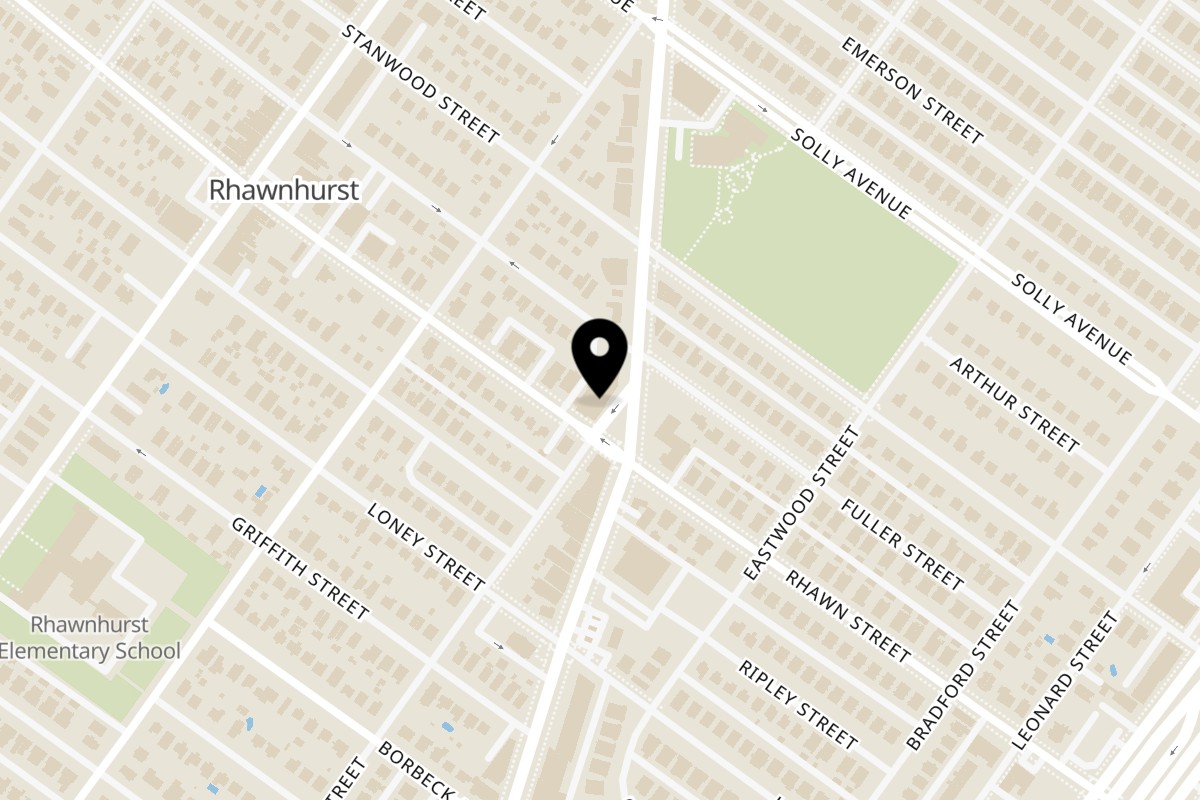 Map showing the location of New Bill's Pizza on 8004 Bustleton Ave in Philadelphia